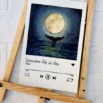 Home Moonlit ocean painting with a whale tail and full moon, inspired by Somewhere Only We Know song